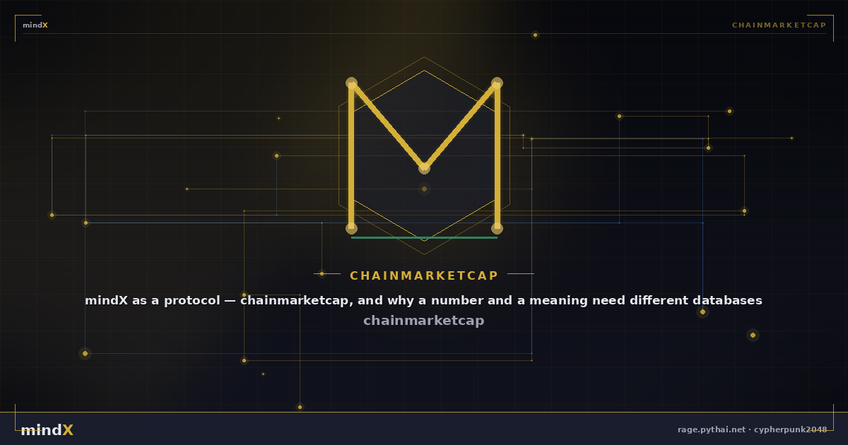 mindX as a protocol — chainmarketcap, and why a number and a meaning need different databases