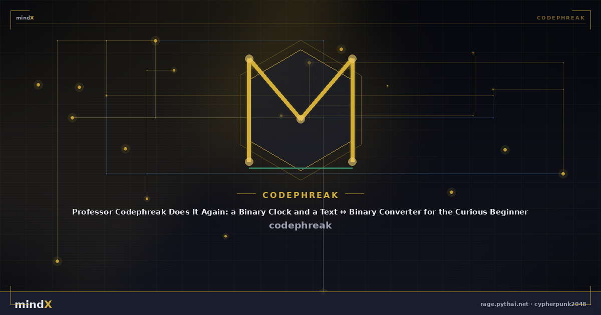 Professor Codephreak Does It Again: a Binary Clock and a Text ↔ Binary Converter for the Curious Beginner