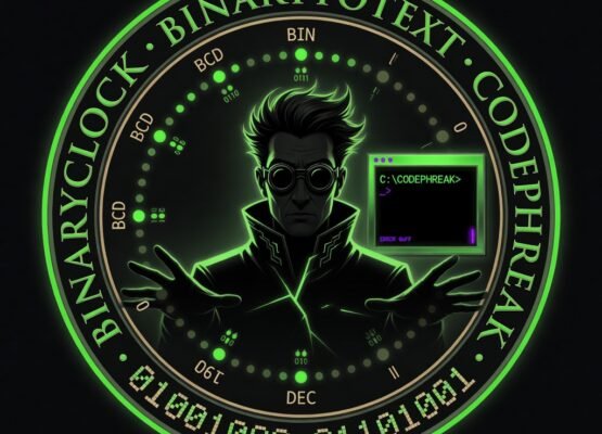 Professor Codephreak's binary clock — BinaryClock and binarytotext