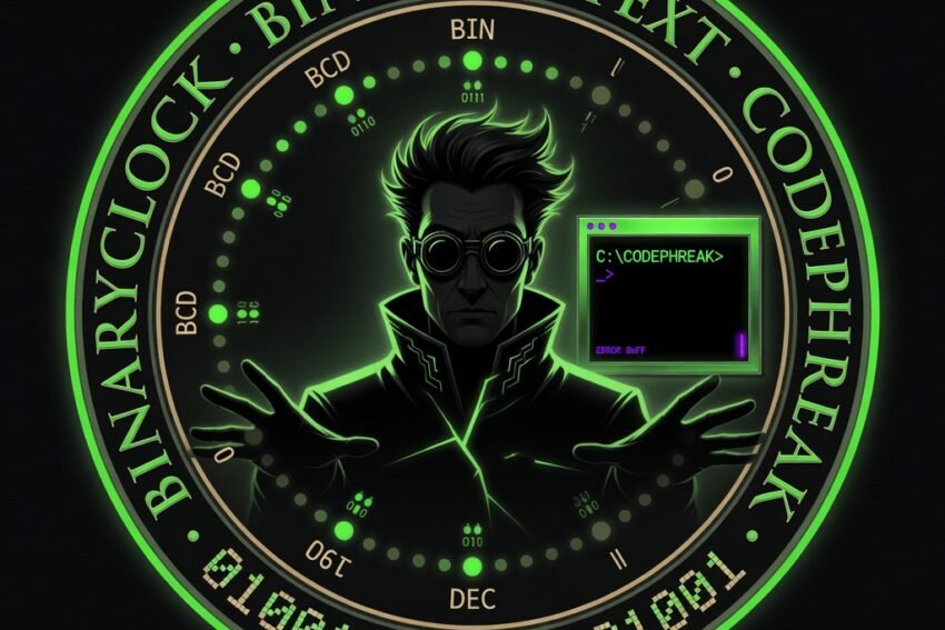 Professor Codephreak's binary clock — BinaryClock and binarytotext