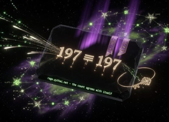 RAGE ingest verification: 197 equals 197 carved on a slab under a green and violet aurora, captioned the count agrees with itself — the predicted chunk count matching the delivered chunk count exactly