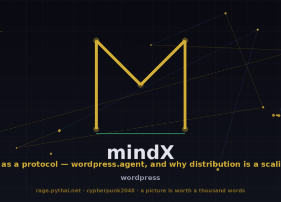 mindX as a protocol — wordpress.agent, and why distribution is a scaling law